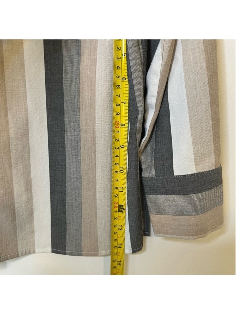 Striped Button Up Long Sleeve Shirt in Neutral Tan, Cream, Faded Black, Small - Picture 13 of 14